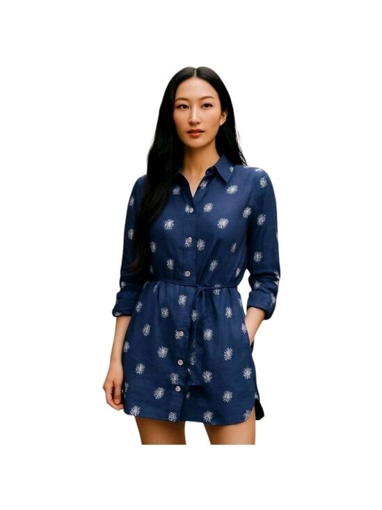 Umgee Dresses & Skirts - Umgee Dandelions Blue White Collared Button Down Belted Shirt Dress Size Small